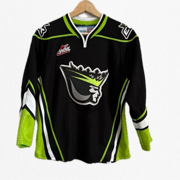 REEBOK RARE Official Edmonton Oil Kings Black, White, Lime WHL Hockey Jersey - Picture 1 of 3